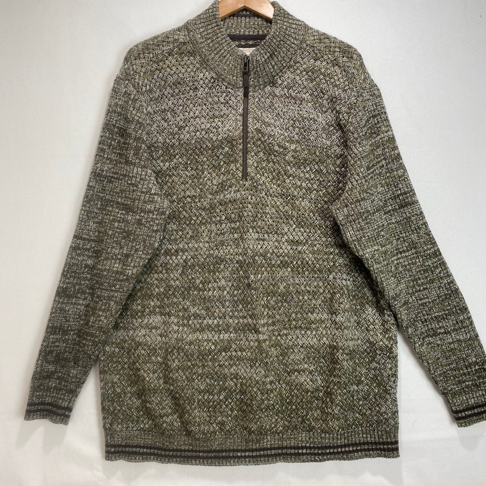 Carbon 2 Cobalt Mens Textured Knit 1/4 Zip Sweater‎ Olive Green XL 100 Cotton - Picture 2 of 9